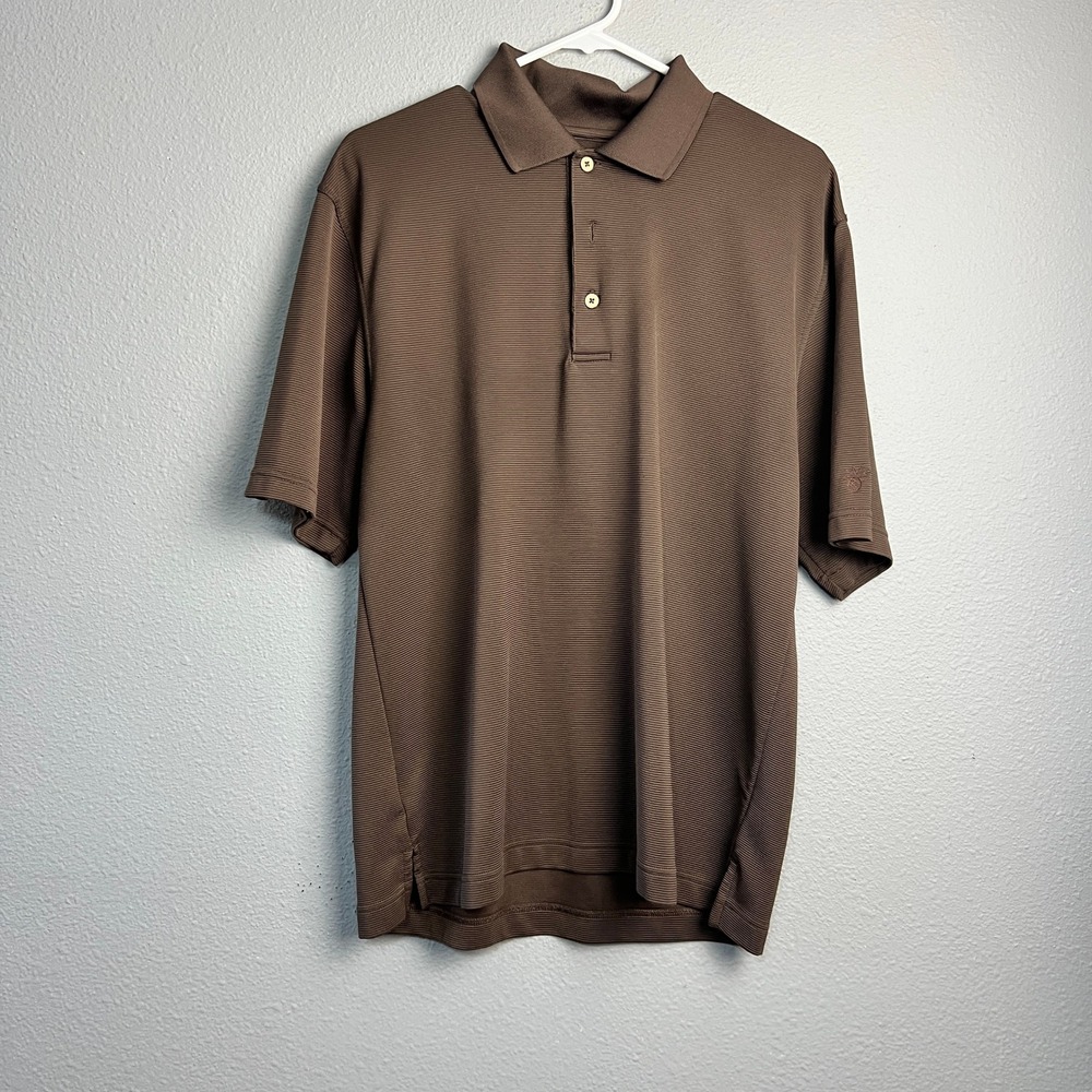 Cubavera Mens Casual Short Sleeve Polo Shirt Brown Ribbed Textured Large SU5908‎